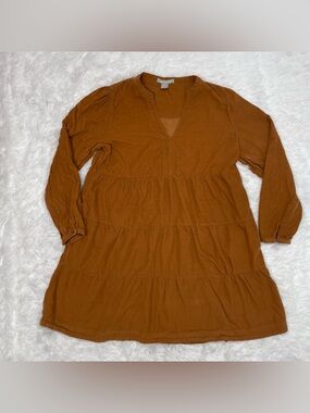 Lucky Brand Women’s Size L Large Tiered Corduroy Dress Brown Pockets Prairie